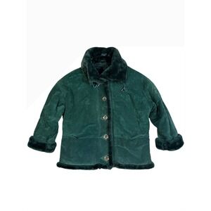 Adventure Bound Wilsons Genuine Leather Suede Fur Trimmed Jacket Green Women